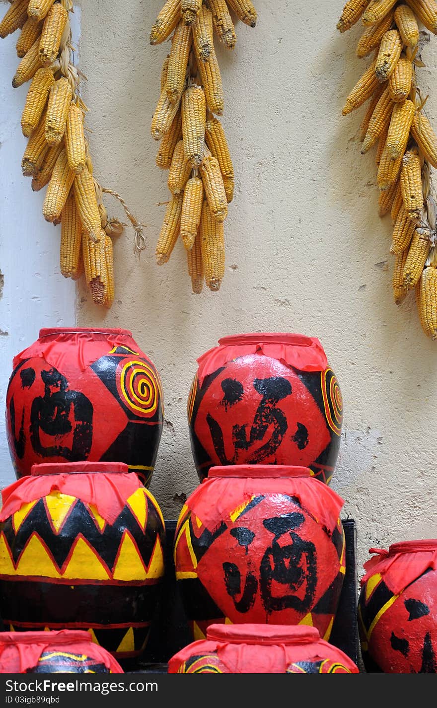 Drink Pot And Corn In Chinese Countryside