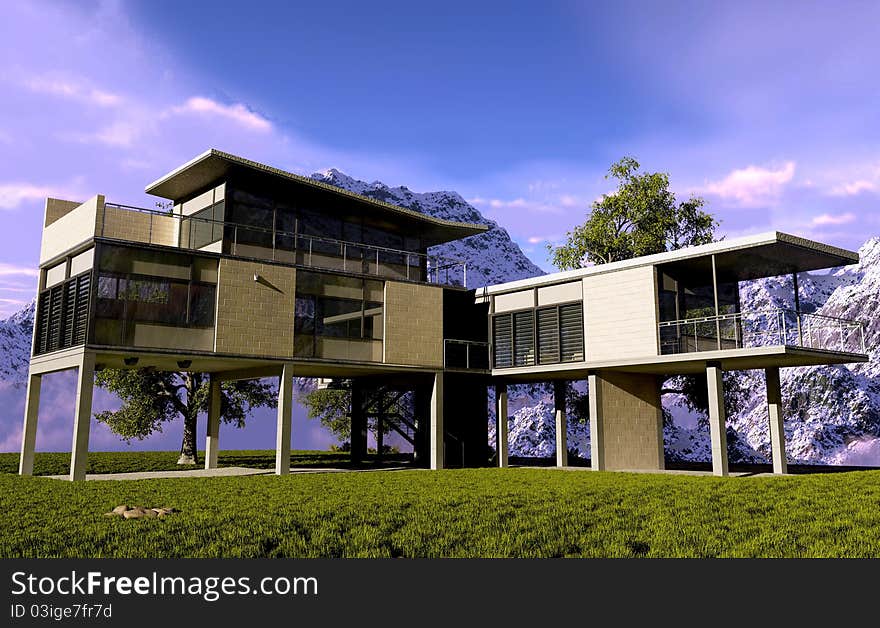 Stylish building inside against the sky. Stylish building inside against the sky.