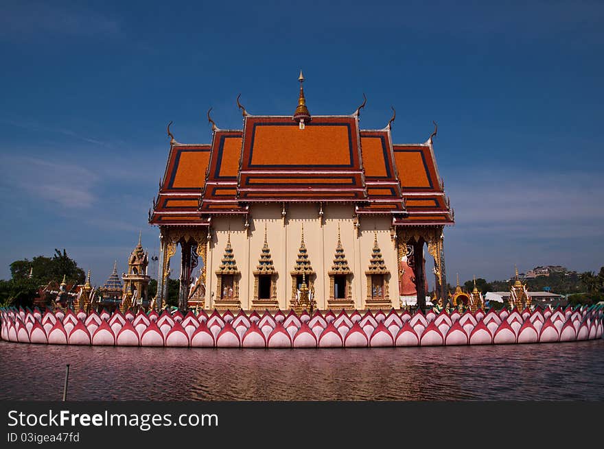 Beautiful temple in the lake at thailand