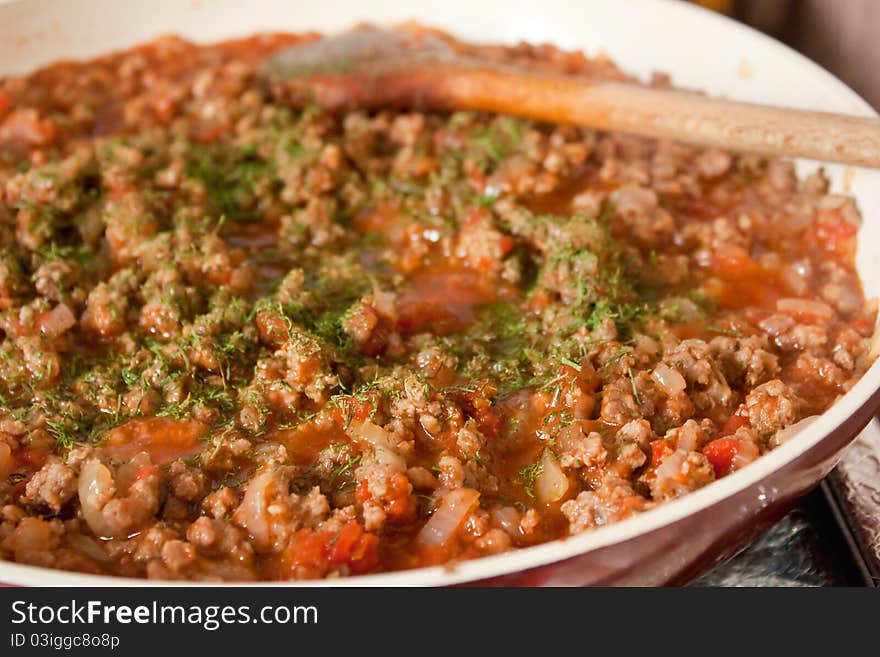 Minced meat in the pan