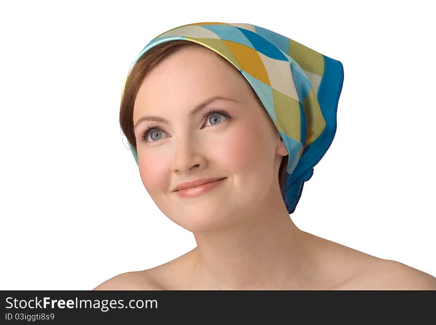 Portrait of young girl in kerchief.