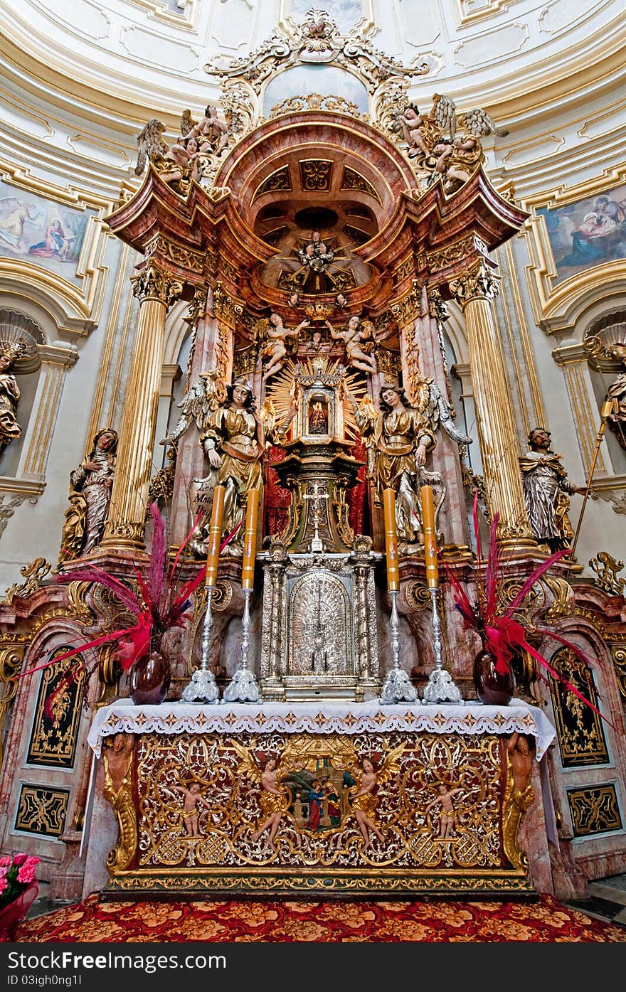 Old confessional inside the Wambierzyce Basilica in Poland.