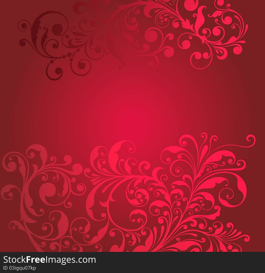 Beautiful red background with floral curly ornaments. Beautiful red background with floral curly ornaments