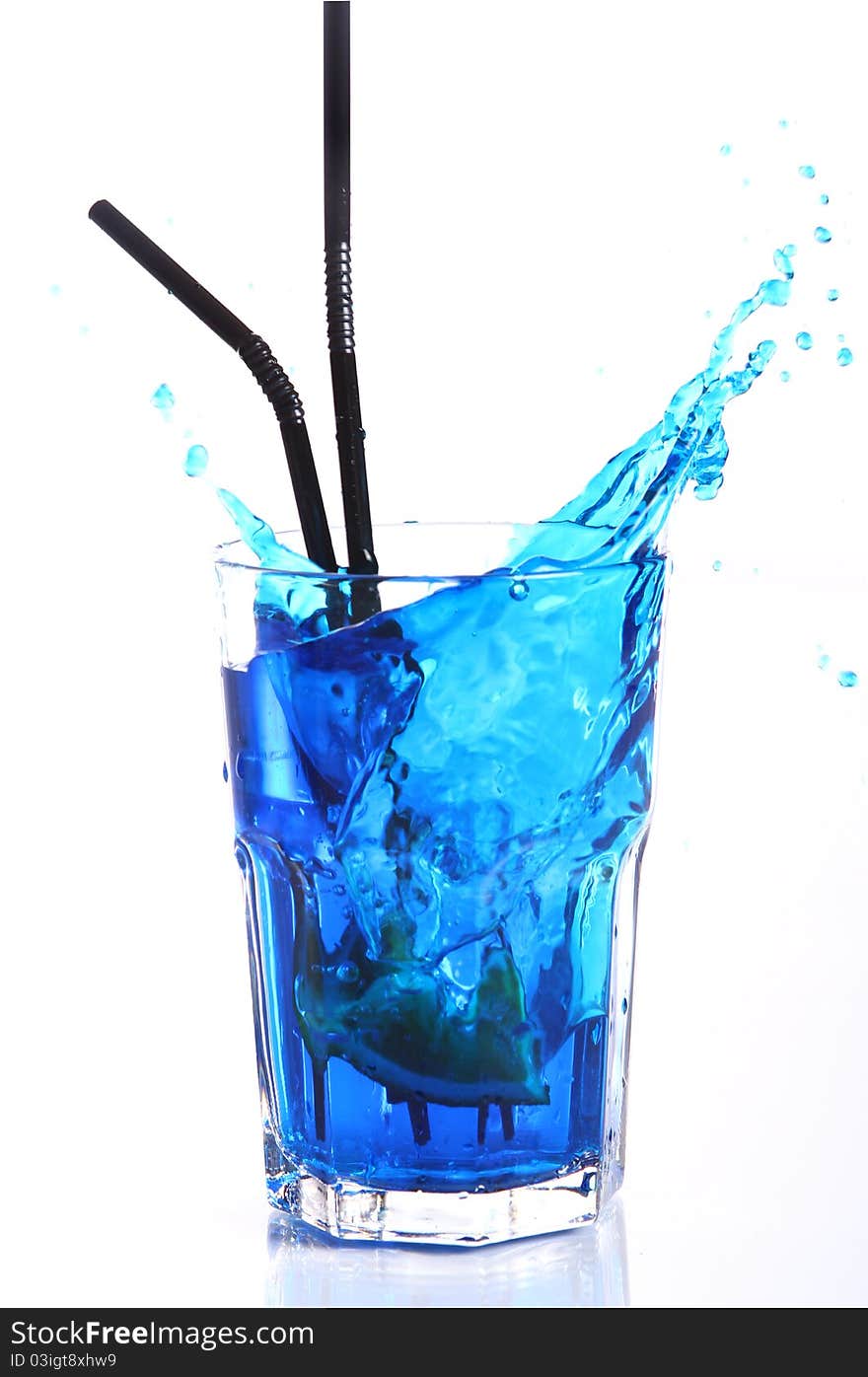 Blue Cocktail With Splashes Isolated On White