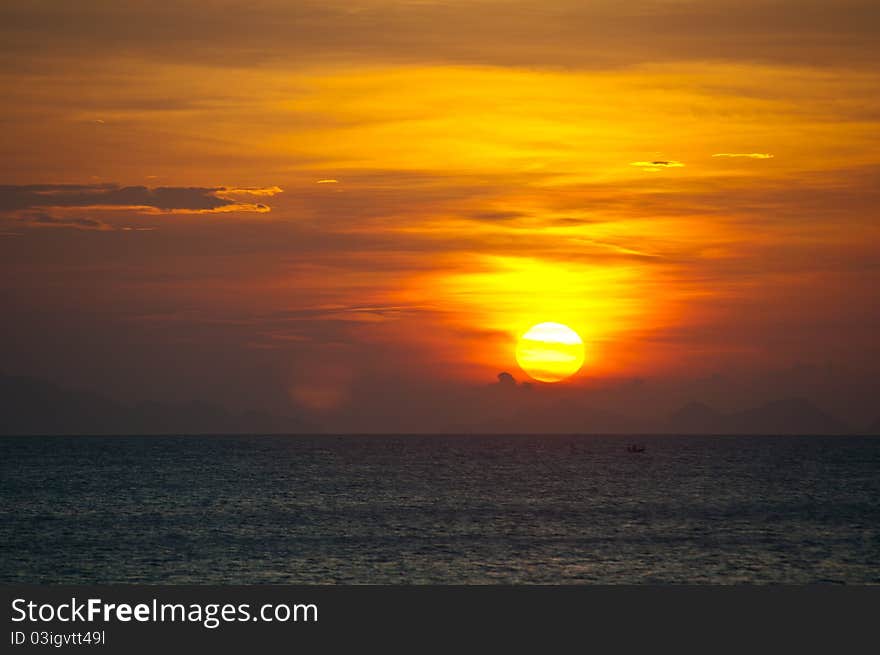 The beautiful big sunset at thailand sea. The beautiful big sunset at thailand sea