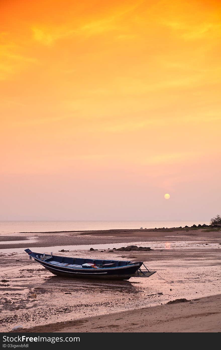 Fisherman boat at sunset in southern sea of thailand