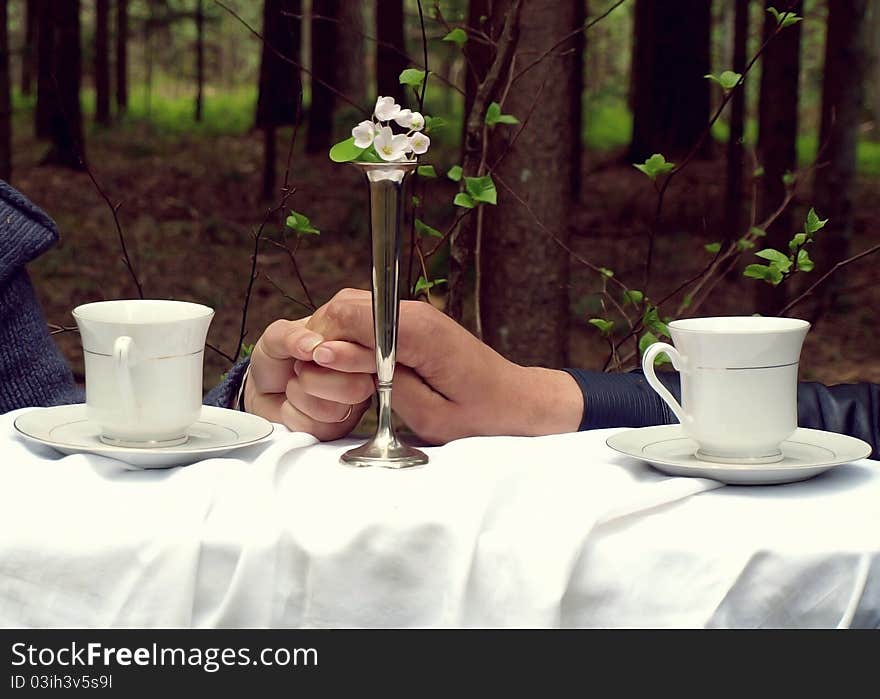 Couple hands. Love in Forest. Couple hands. Love in Forest