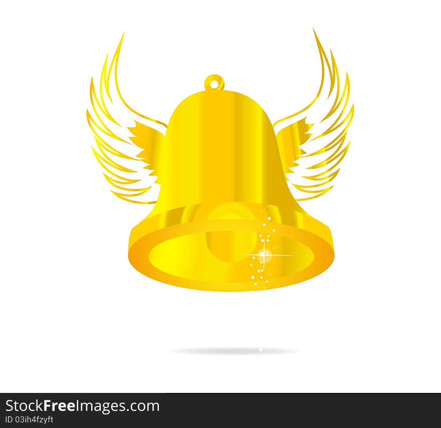 Fly gold bell symbol isolated on the white