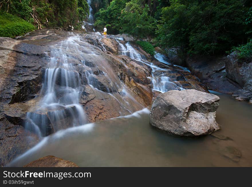 Beautiful waterfall in samui island thailand