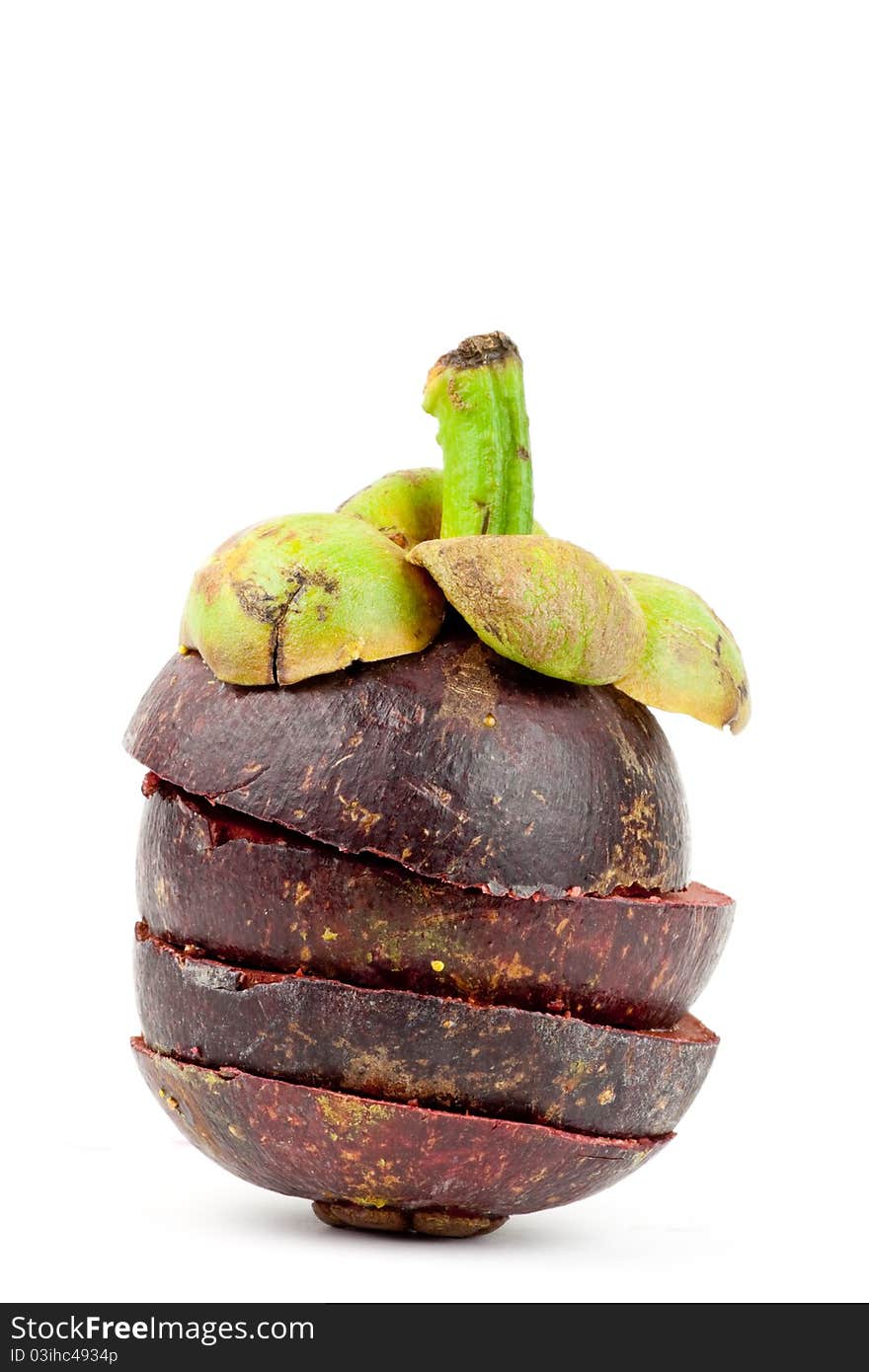 Stack of cut mangosteen