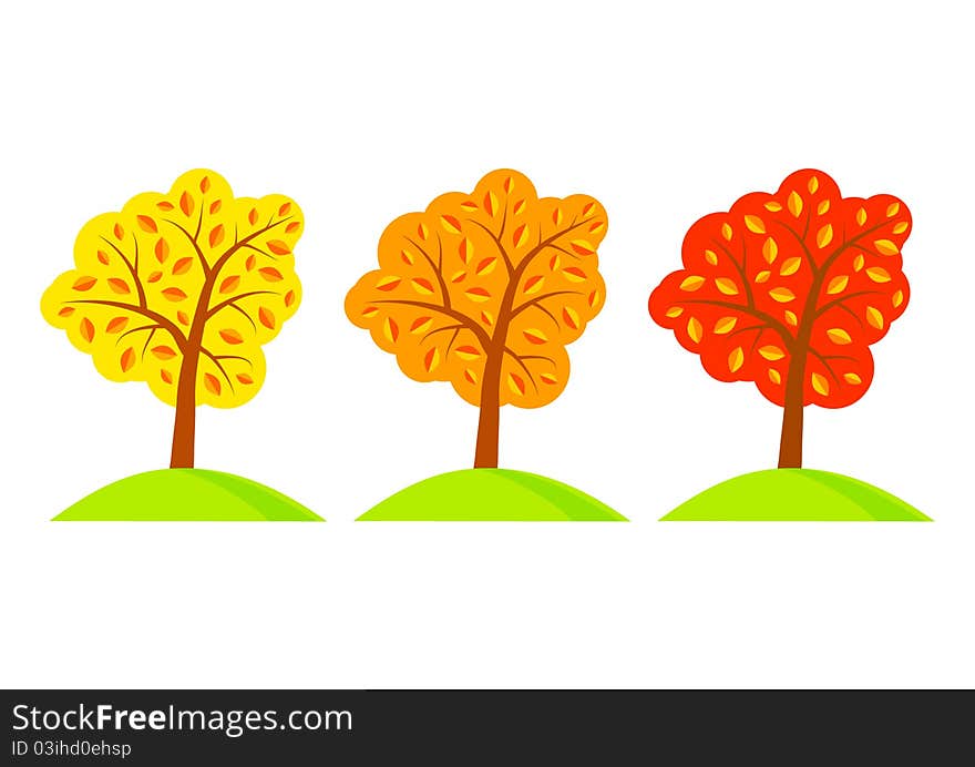 Autumn trees on a white background