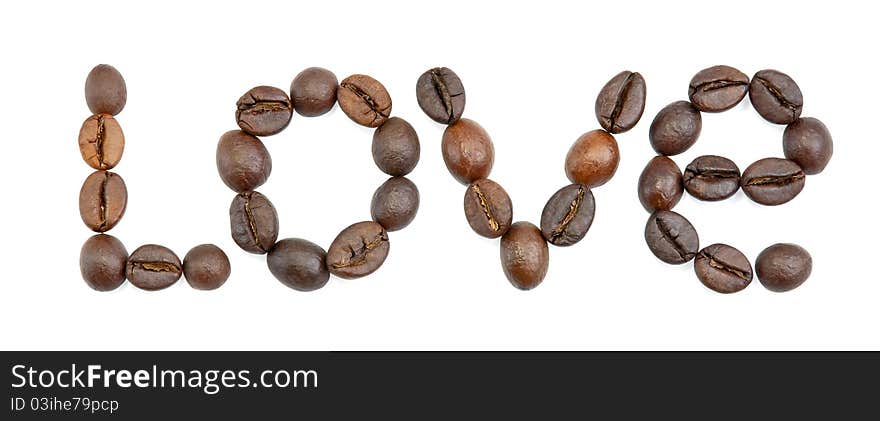 Word Love written with coffee beans