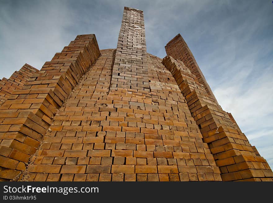 The construction of brick kiln.