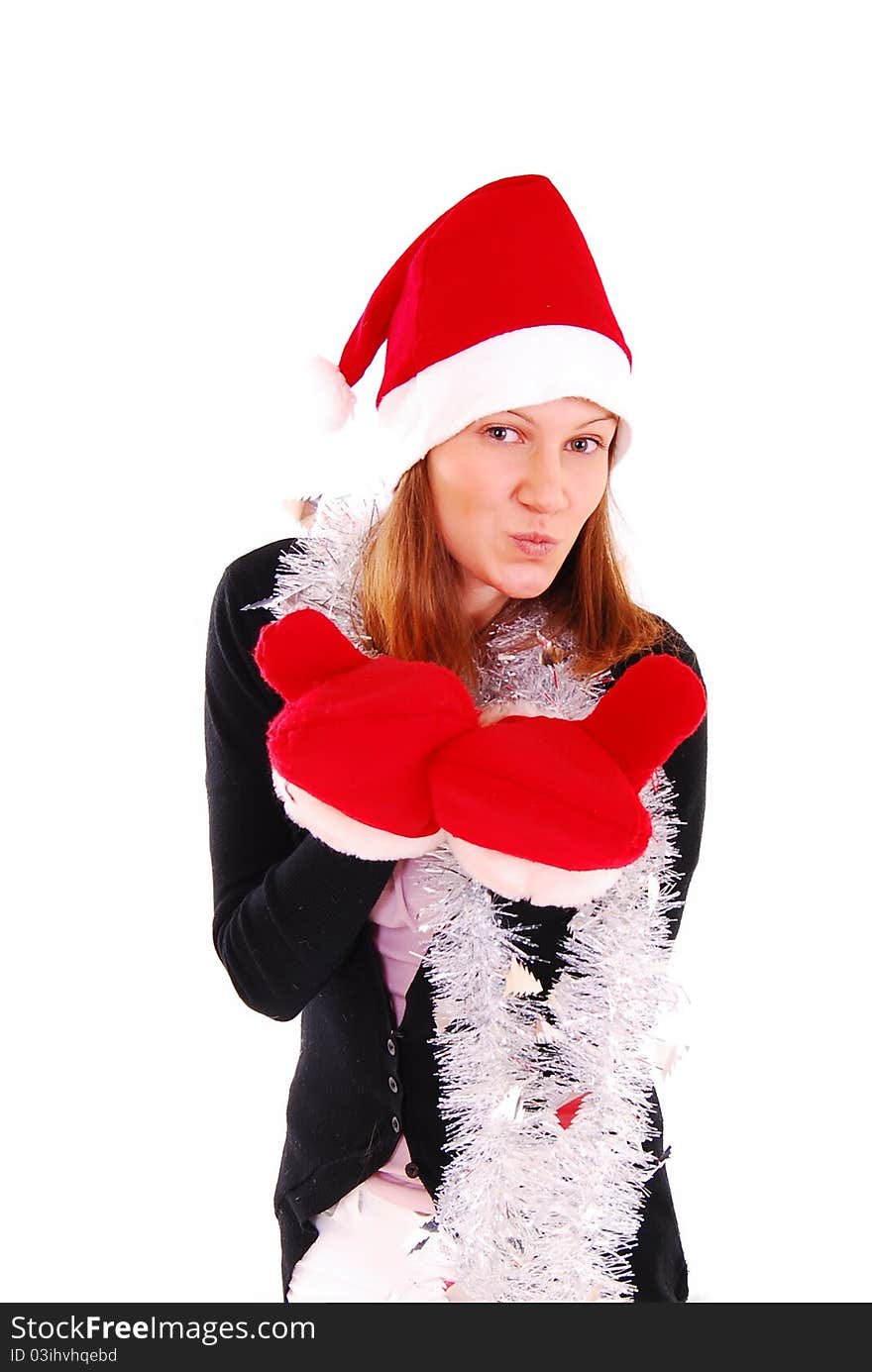 Portrait of beautiful girl wearing santa claus clothes. Portrait of beautiful girl wearing santa claus clothes.