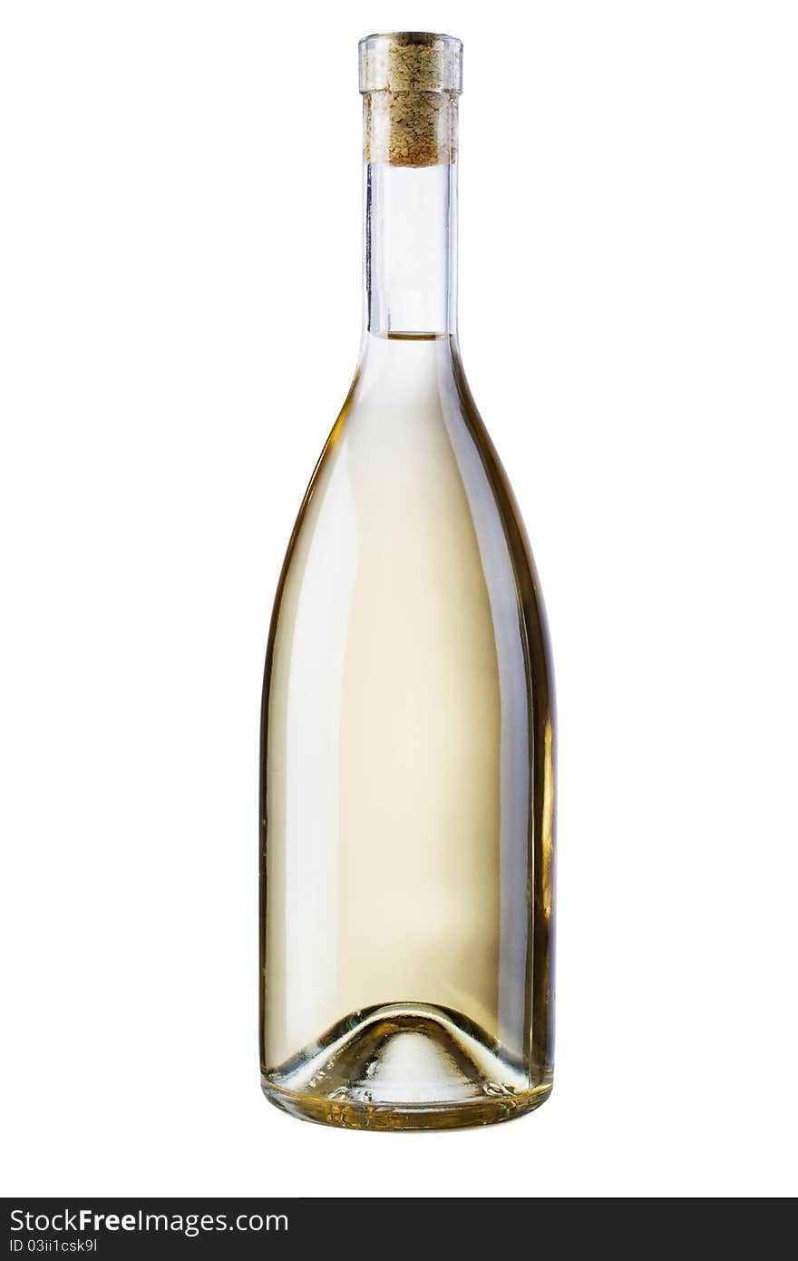 Bottle of white wine, isolated on white background