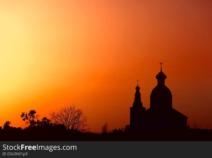 Silhouette of traditional Russian Church.