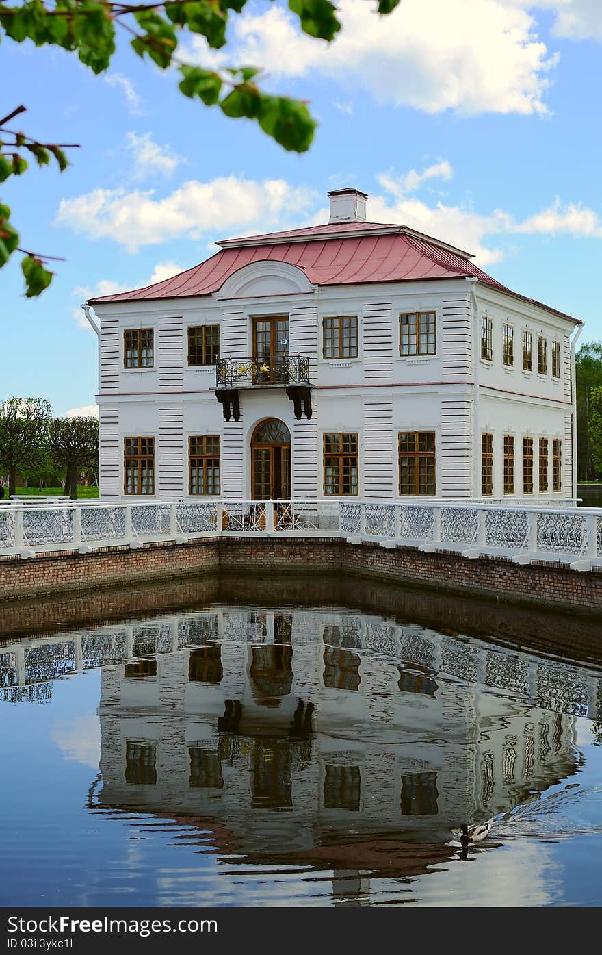 Ancient  and luxurious residence. Reflection in the water