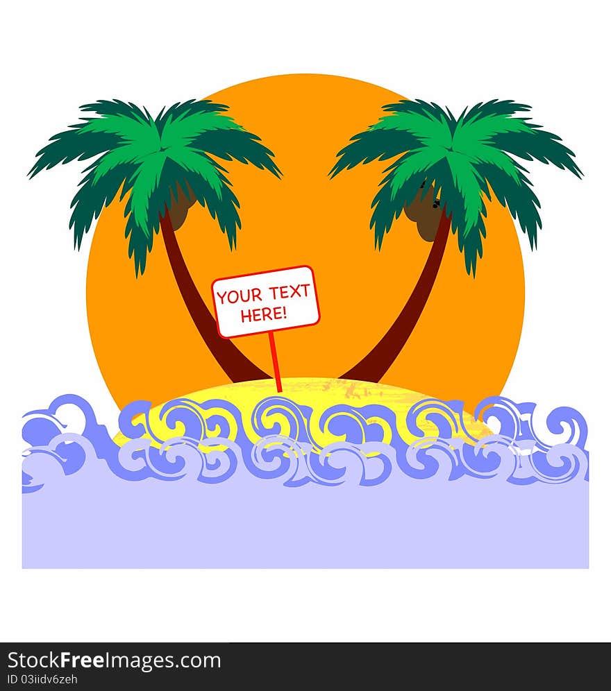 Background with tropical palms and sunset ans space for text