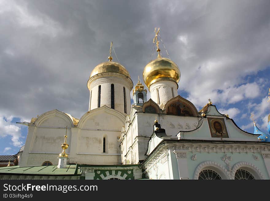 Trinity Cathedral is a monument of Russian architecture of the fifteenth century in the Holy Sergius Lavra. Trinity Cathedral is a monument of Russian architecture of the fifteenth century in the Holy Sergius Lavra