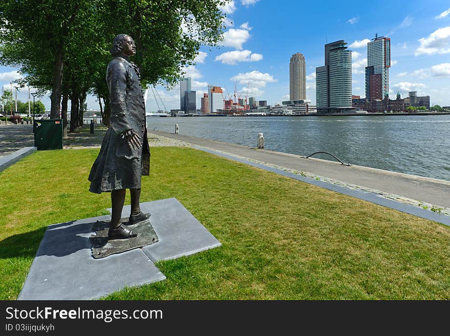 Statue of Tsar Peter the Great  overlooking the maas river in Rotterdam