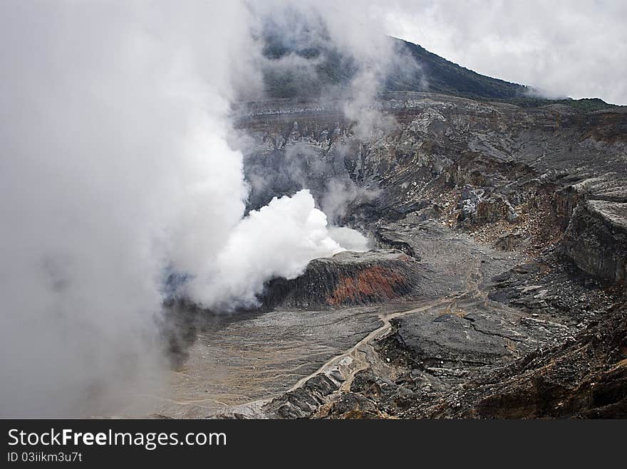 Smoking volcano crater in Costa Rica