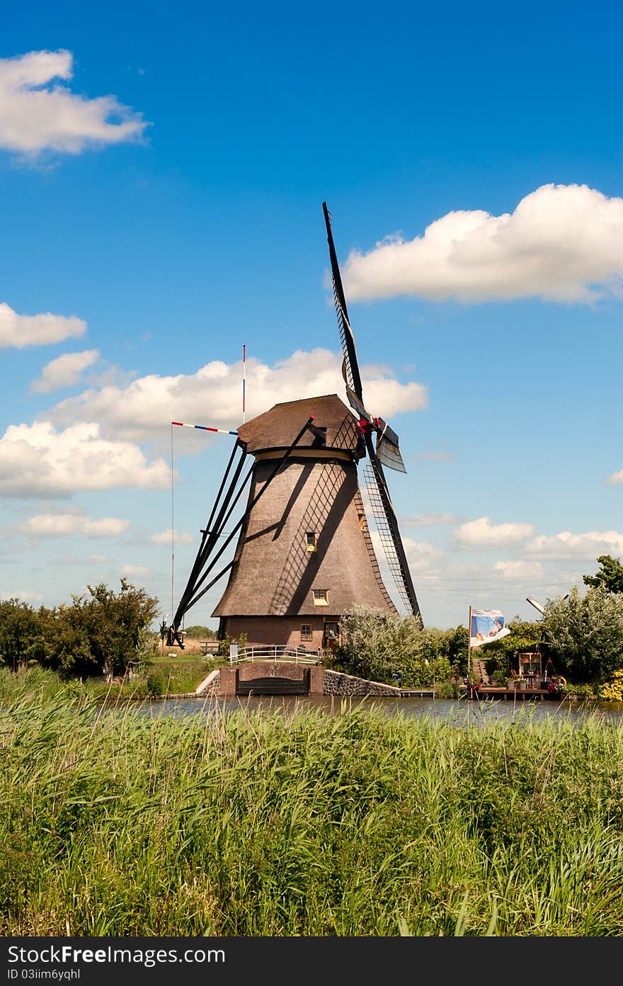 Windmill landscape at Kinderdijk The Netherlands