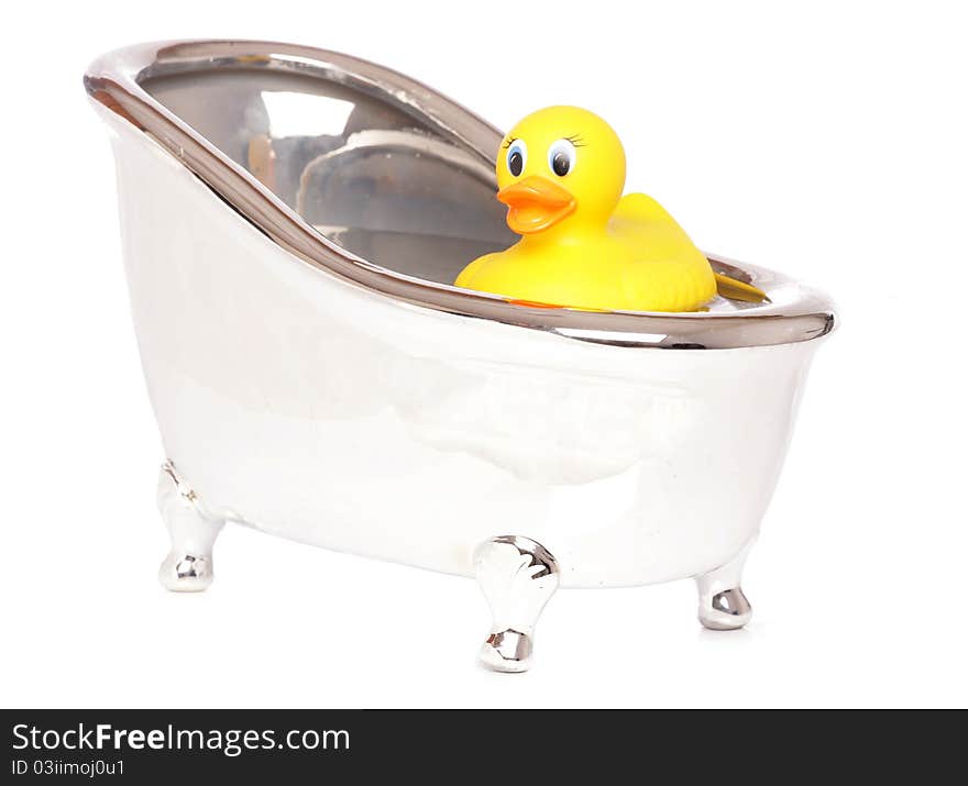 Yellow rubber duck in a bath studio cutout