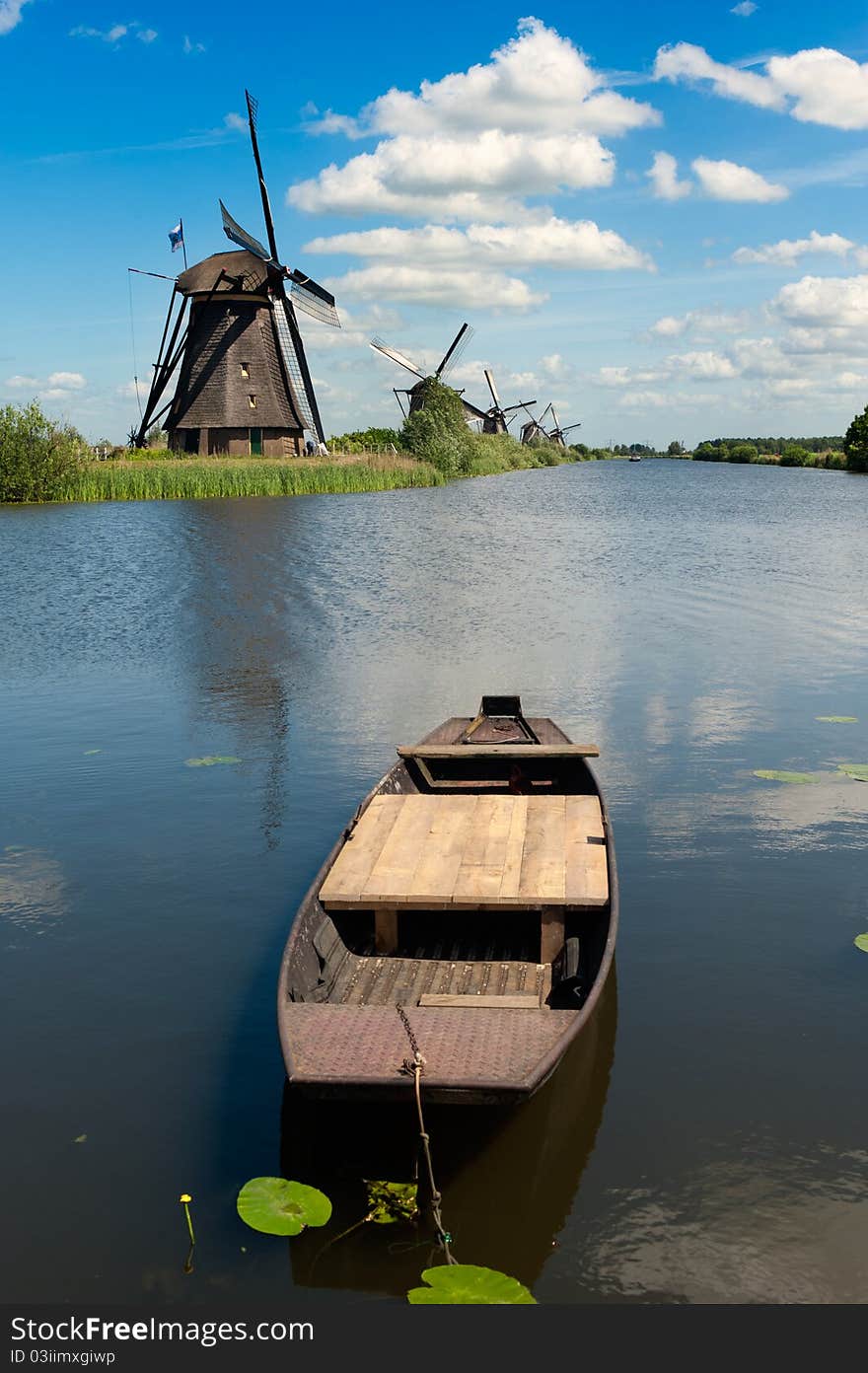 Windmill landscape at Kinderdijk The Netherlands