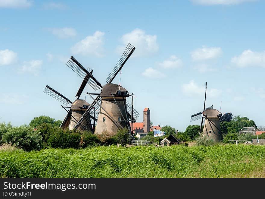 Windmill landscape at Kinderdijk The Netherlands