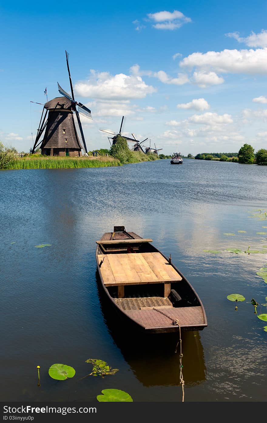 Windmill landscape at Kinderdijk The Netherlands