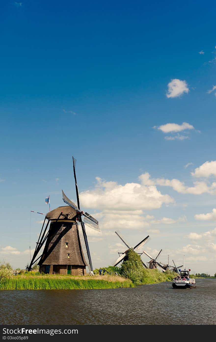 Windmill landscape at Kinderdijk The Netherlands