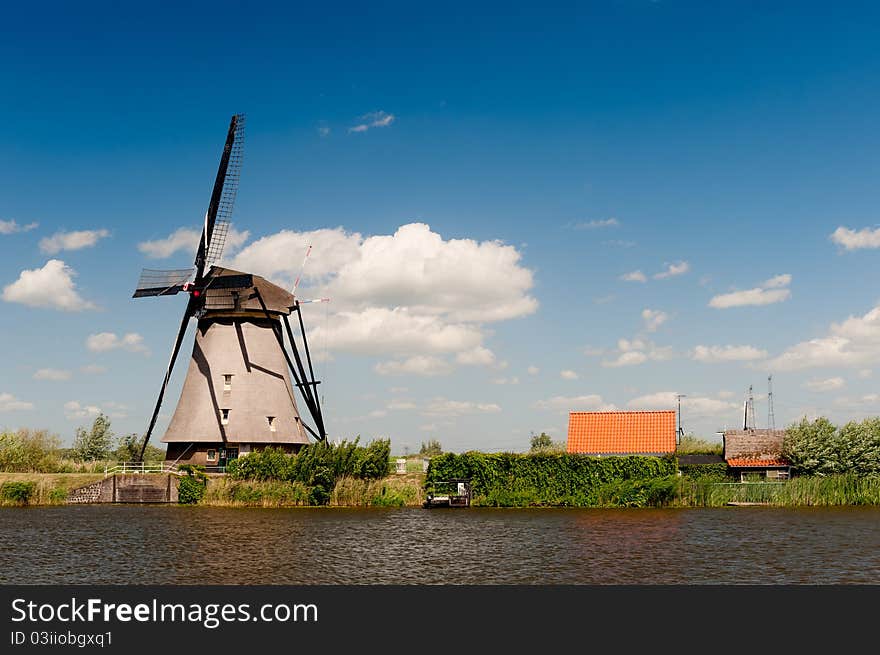 Windmill landscape at Kinderdijk The Netherlands