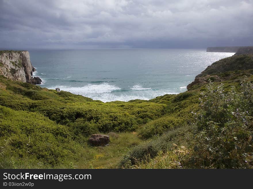 Portugal Vicentin Coast. Athlantic sea. landscape in a cloudy day