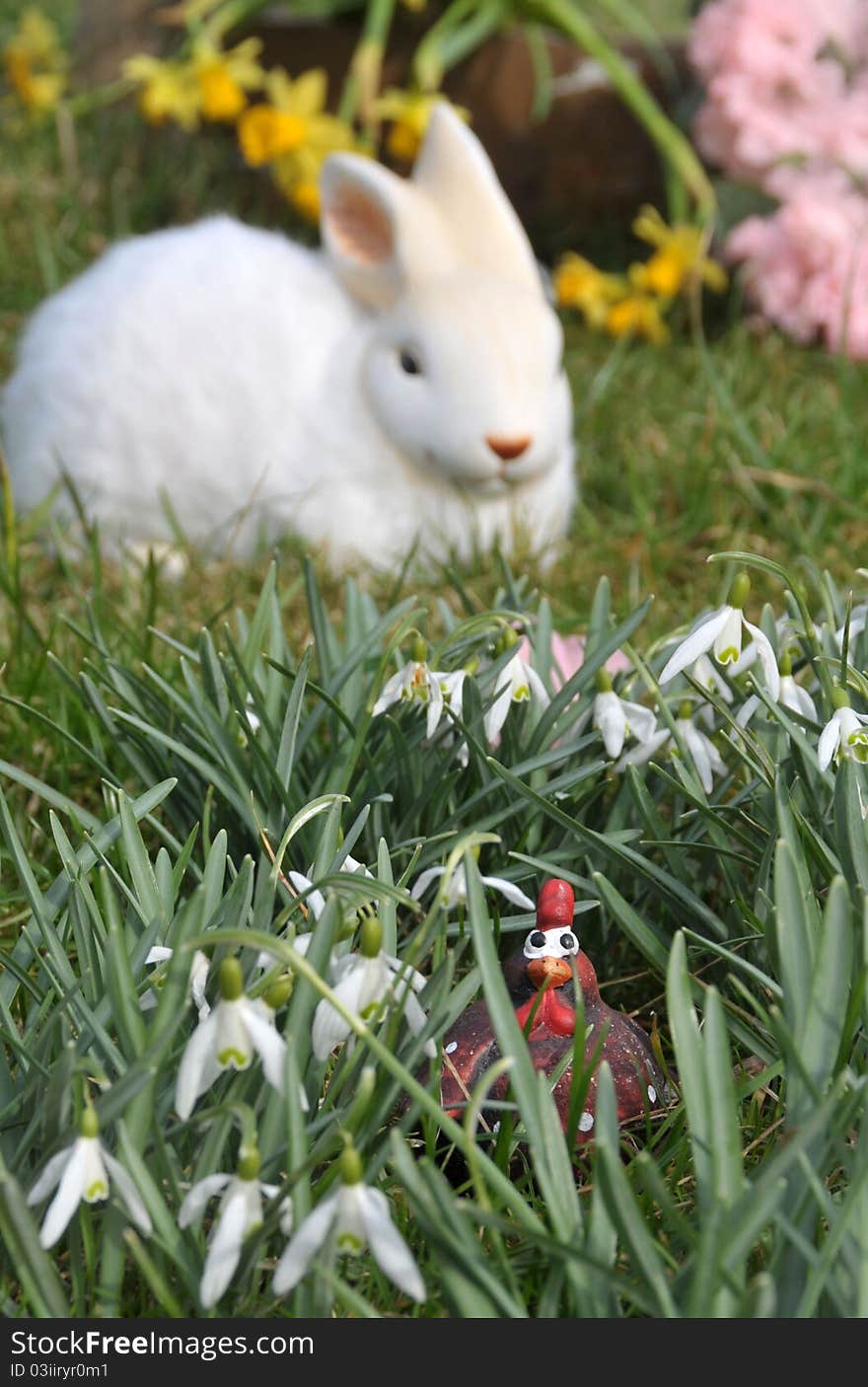 Feature photo easter with snowdrops and white bunny