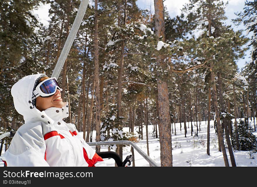 Skier On The Chairlift In Sarikamis