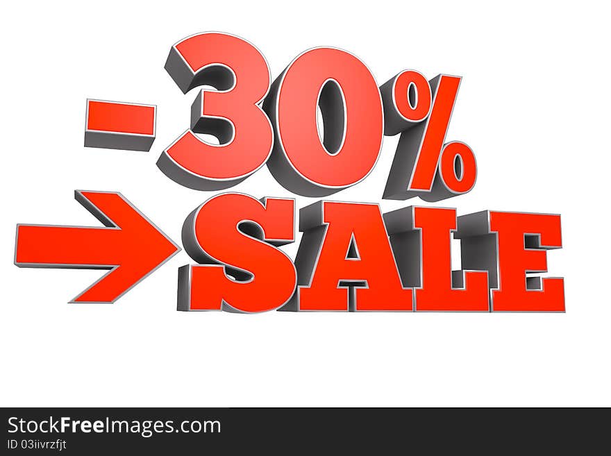 3D rendering of 30% SALE discount text.