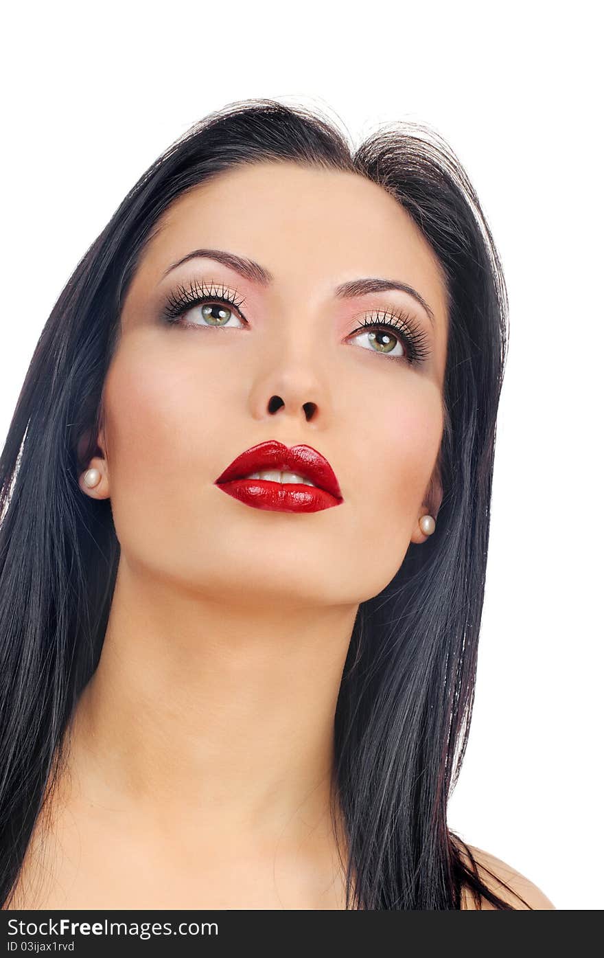 Portrait of beautiful brunette girl with beautiful red lips. Portrait of beautiful brunette girl with beautiful red lips