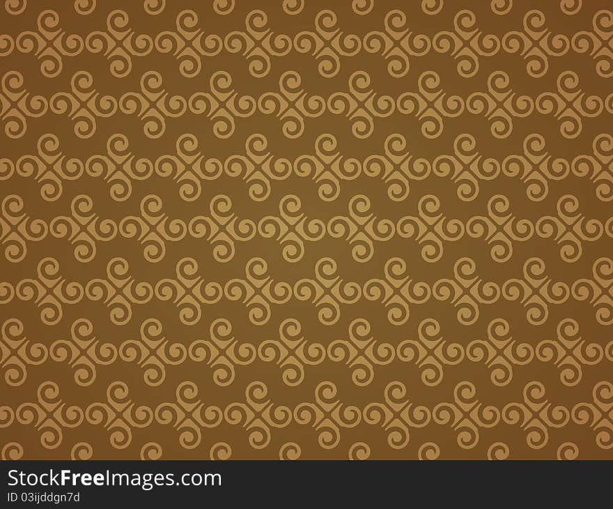 Fun seamless ornament wallpaper on brown background. Fun seamless ornament wallpaper on brown background.