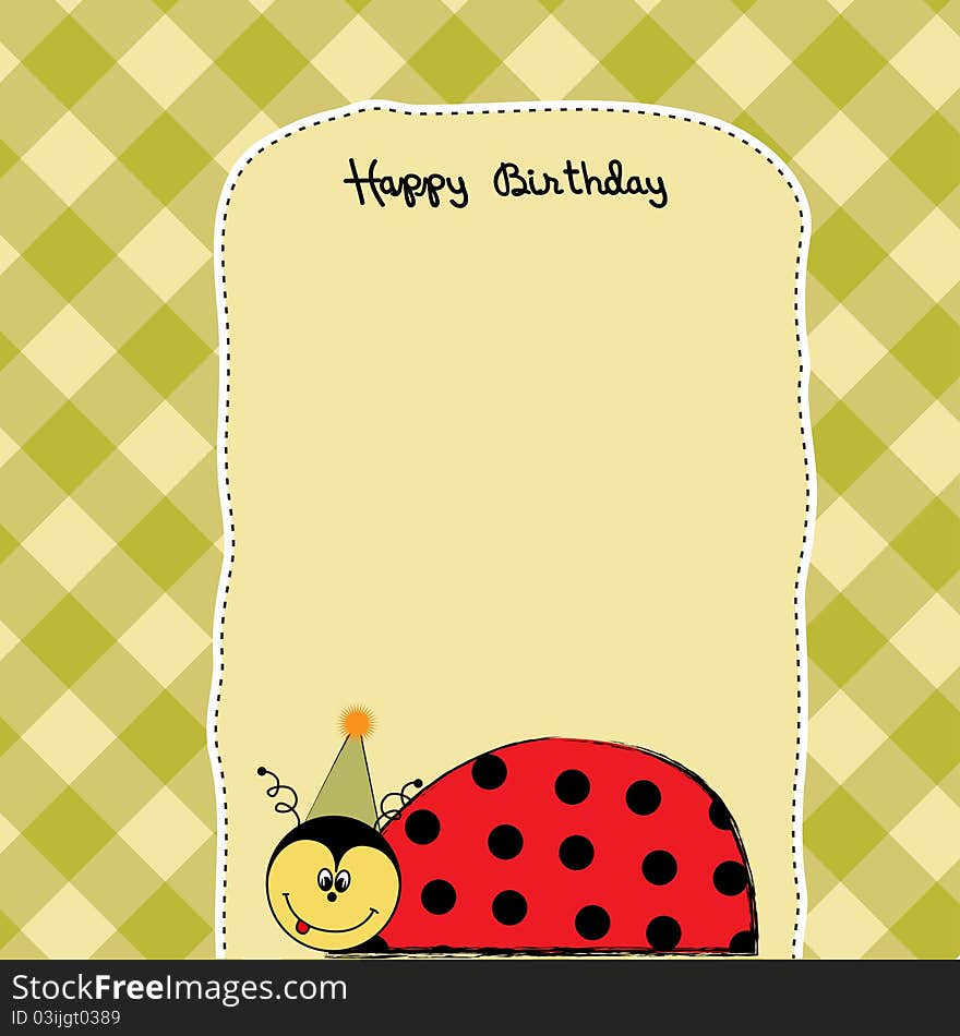 Childish birthday card with ladybug