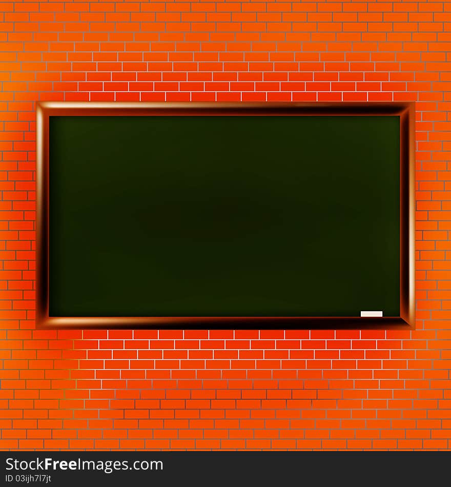 Empty school blackboard at brick wall