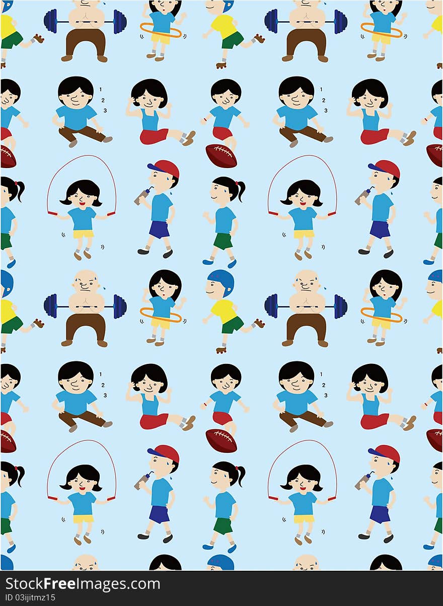 Cartoon sport people seamless pattern