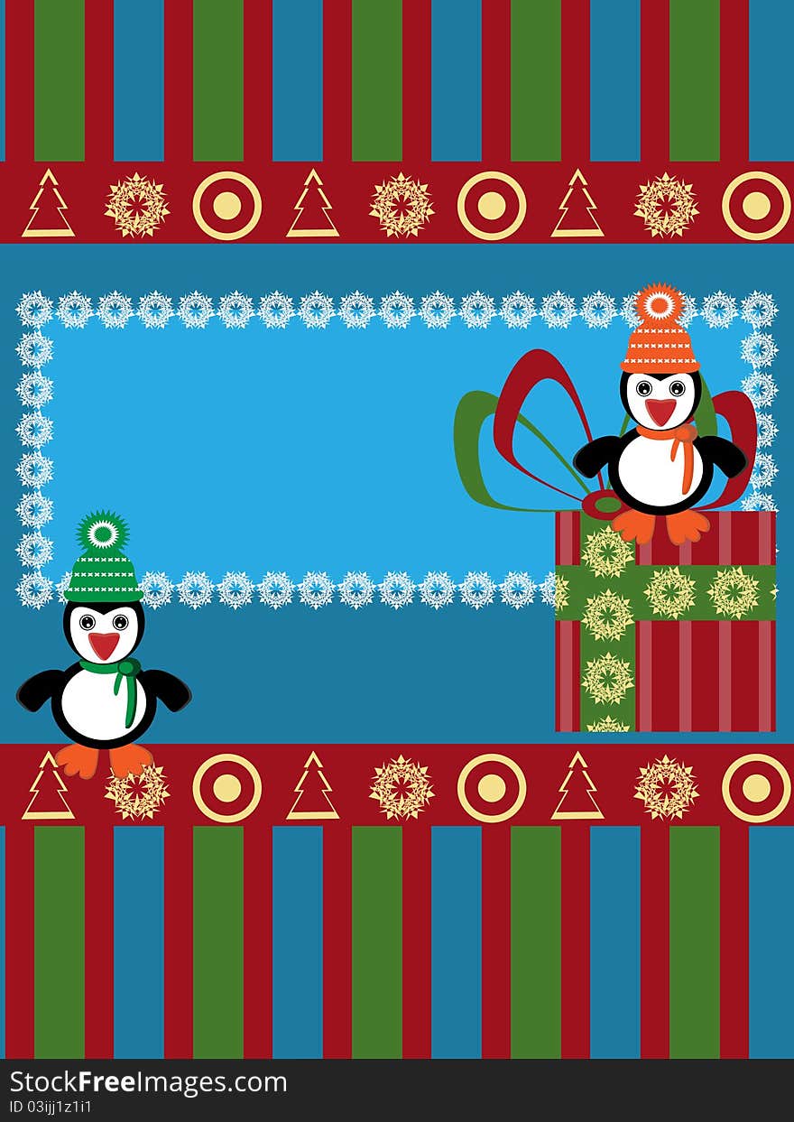 Christmas card with funny penguins