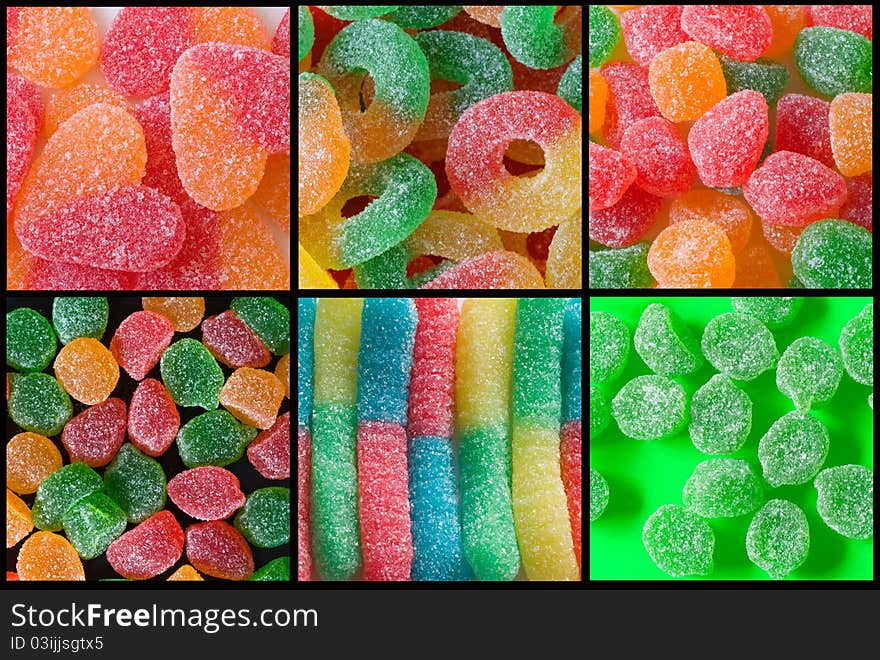 Colorful, sweet  candies with crystal sugar. Colorful, sweet  candies with crystal sugar