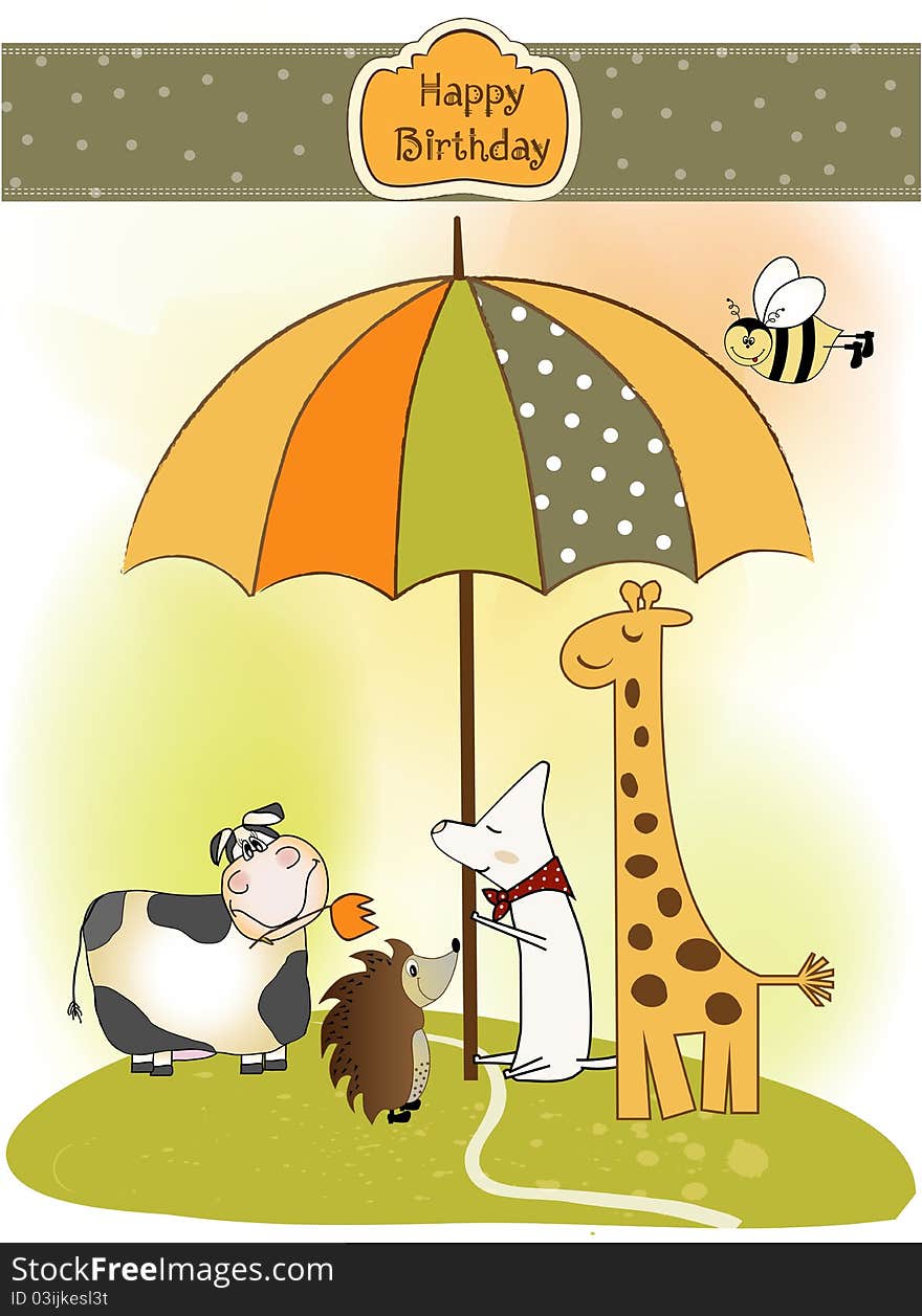 Irthday greeting card with animals