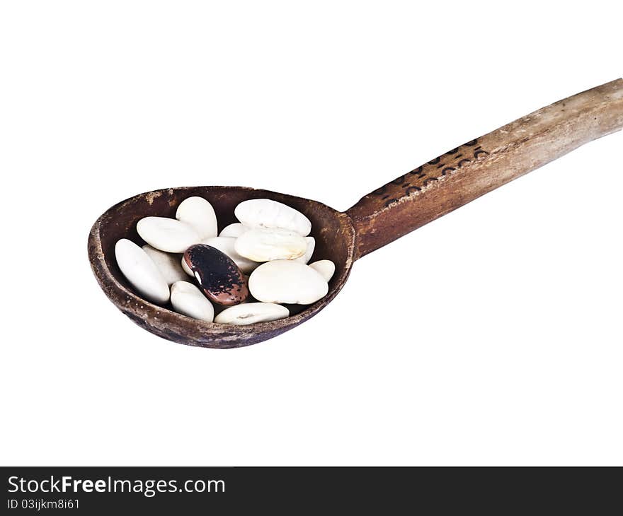 Wood Spoon With Beans Isolated