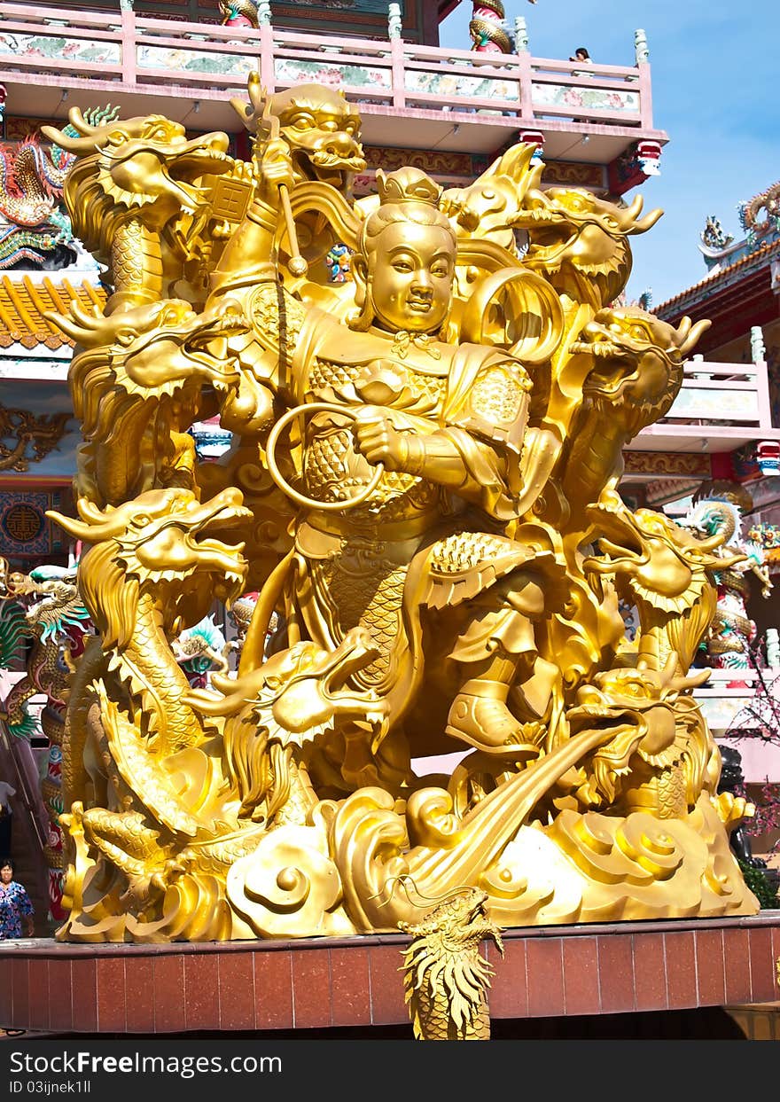 Goddess NaZha Beating The Dragon And China Temple