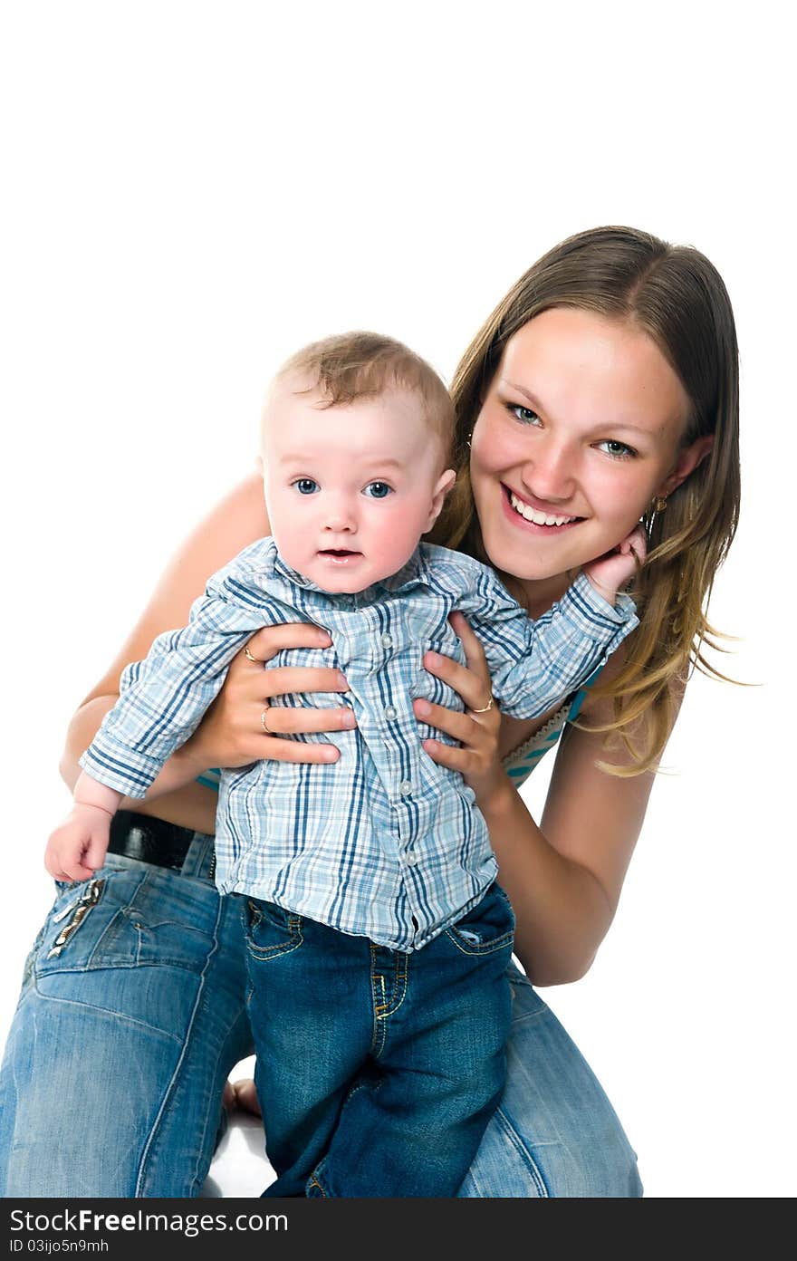 Pretty young women with her son isolated