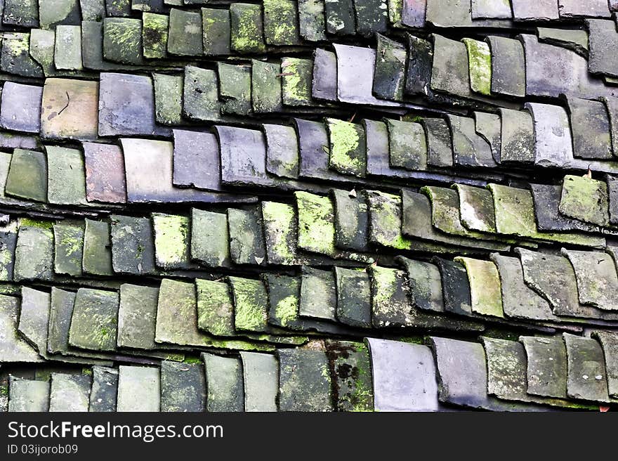 Scale shaped ceramic tile roof background detail