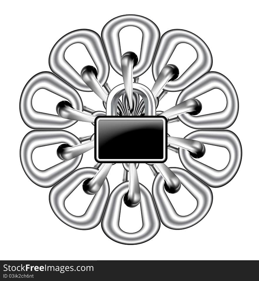 Vector illustration of metal chain and lock on white