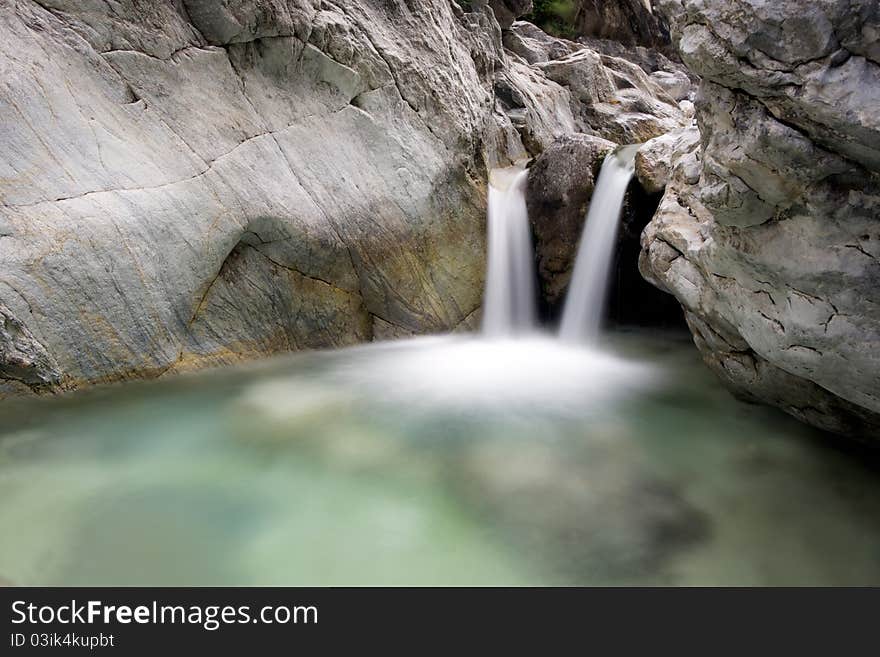 Waterfall in tuscany mountain italy